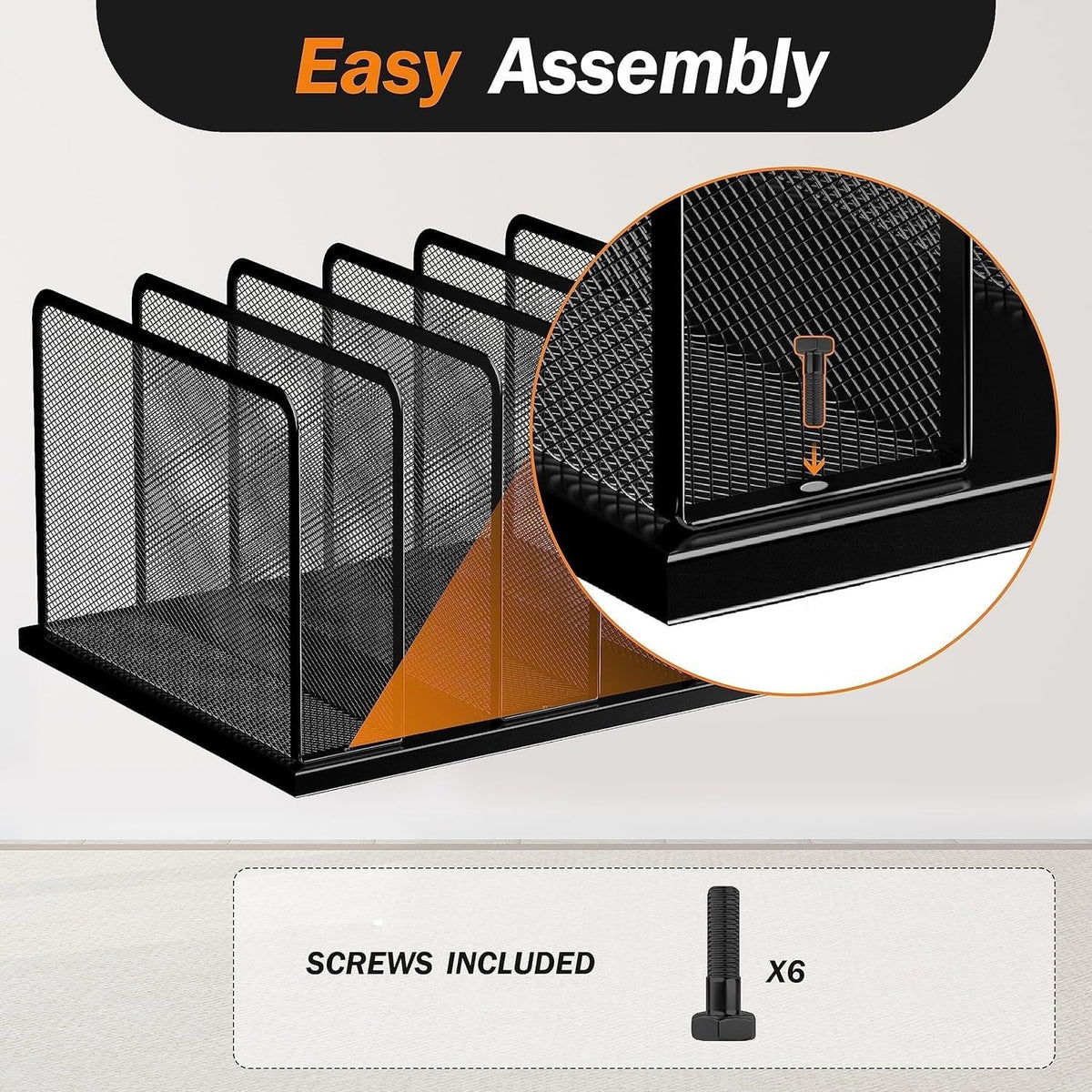 Desk File Organizer Upright Mesh Desktop Organizer File Sorter Office Organization File Holder for Home, Office & Classroom (Black, 5-Section)