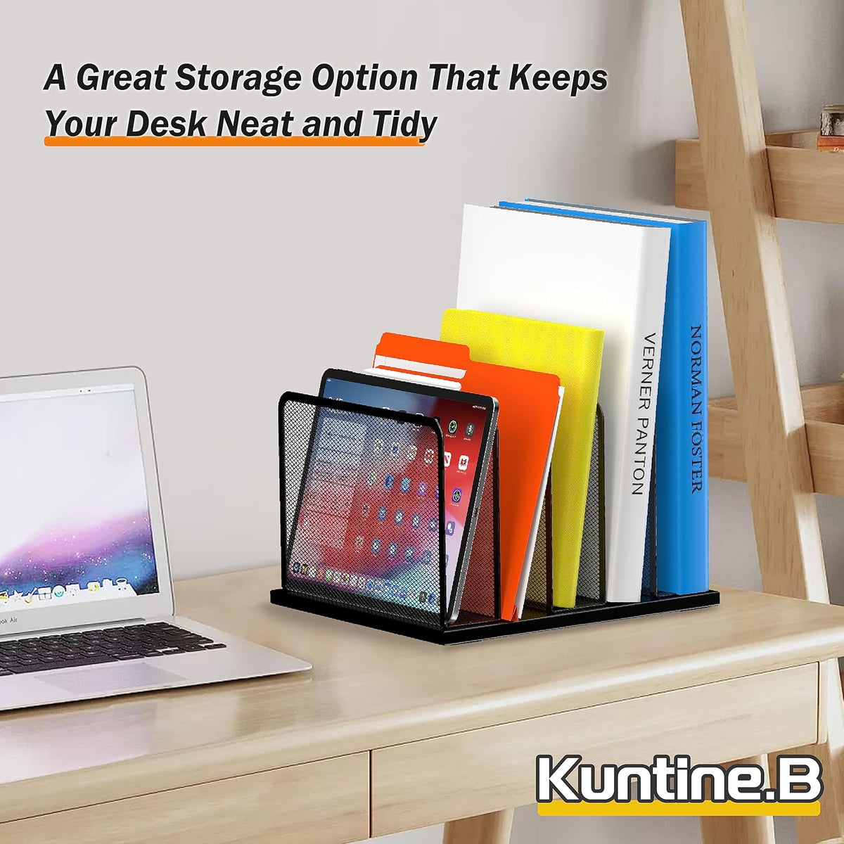 Desk File Organizer Upright Mesh Desktop Organizer File Sorter Office Organization File Holder for Home, Office & Classroom (Black, 5-Section)