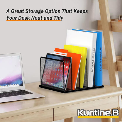 Desk File Organizer Upright Mesh Desktop Organizer File Sorter Office Organization File Holder for Home, Office & Classroom (Black, 5-Section)