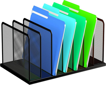 Desk File Organizer Upright Mesh Desktop Organizer File Sorter Office Organization File Holder for Home, Office & Classroom (Black, 5-Section)