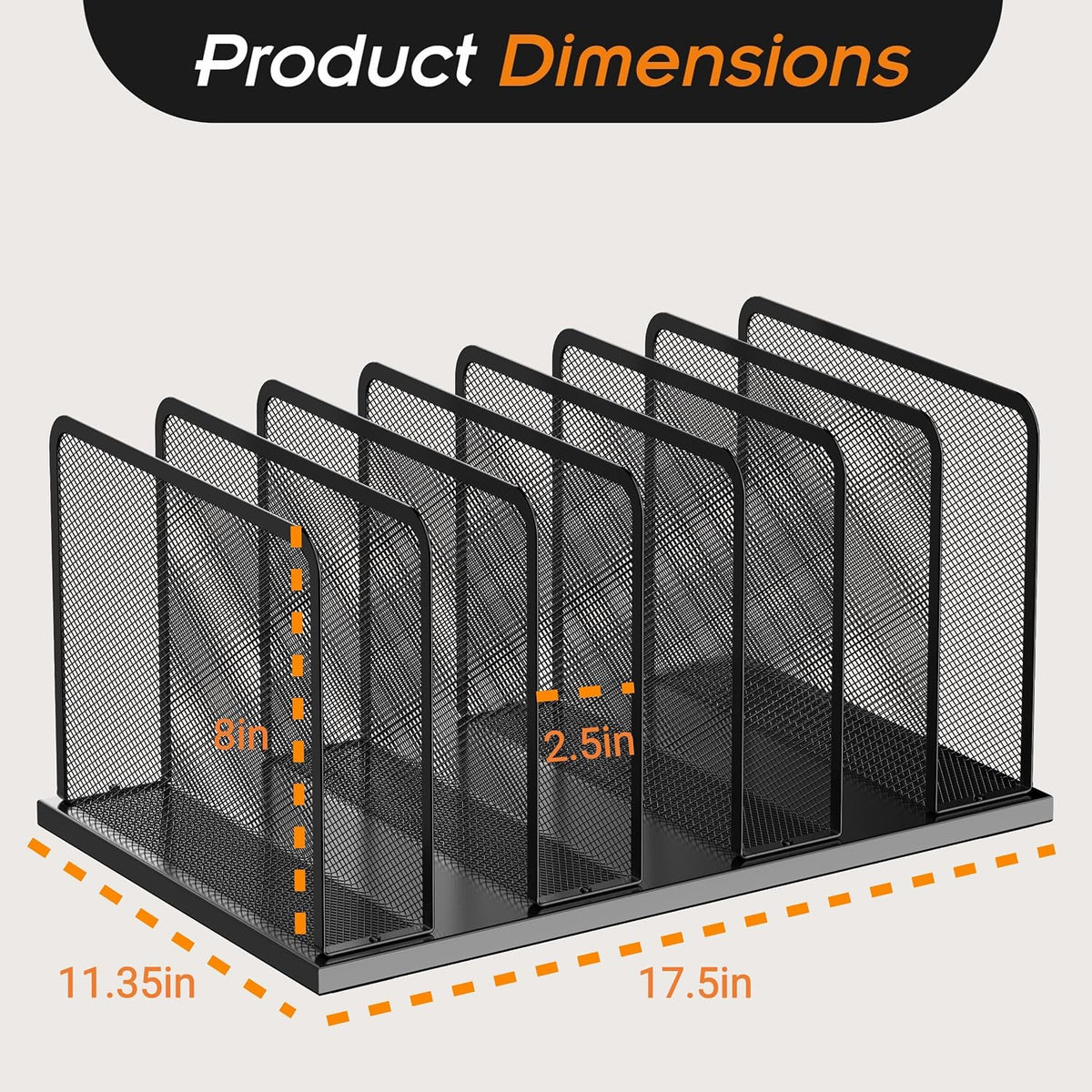 Desk File Organizer Upright Mesh Desktop Organizer File Sorter Office Organization File Holder for Home, Office & Classroom (Black, 5-Section)