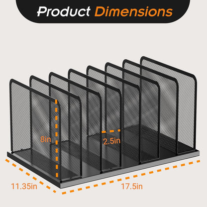 Desk File Organizer Upright Mesh Desktop Organizer File Sorter Office Organization File Holder for Home, Office & Classroom (Black, 5-Section)