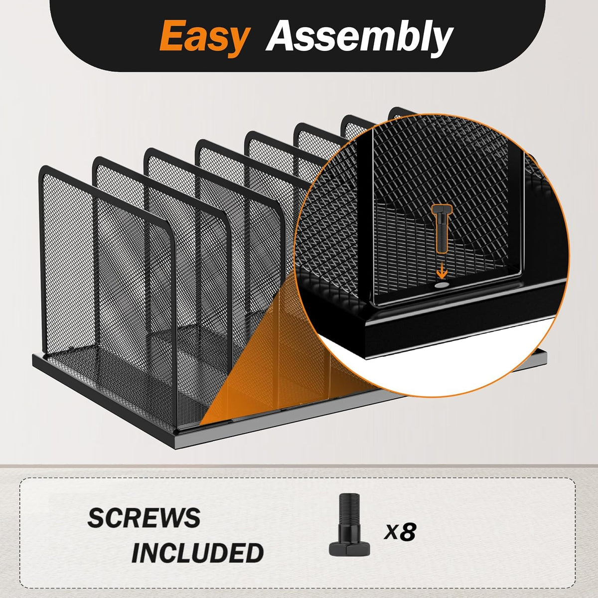 Desk File Organizer Upright Mesh Desktop Organizer File Sorter Office Organization File Holder for Home, Office & Classroom (Black, 5-Section)