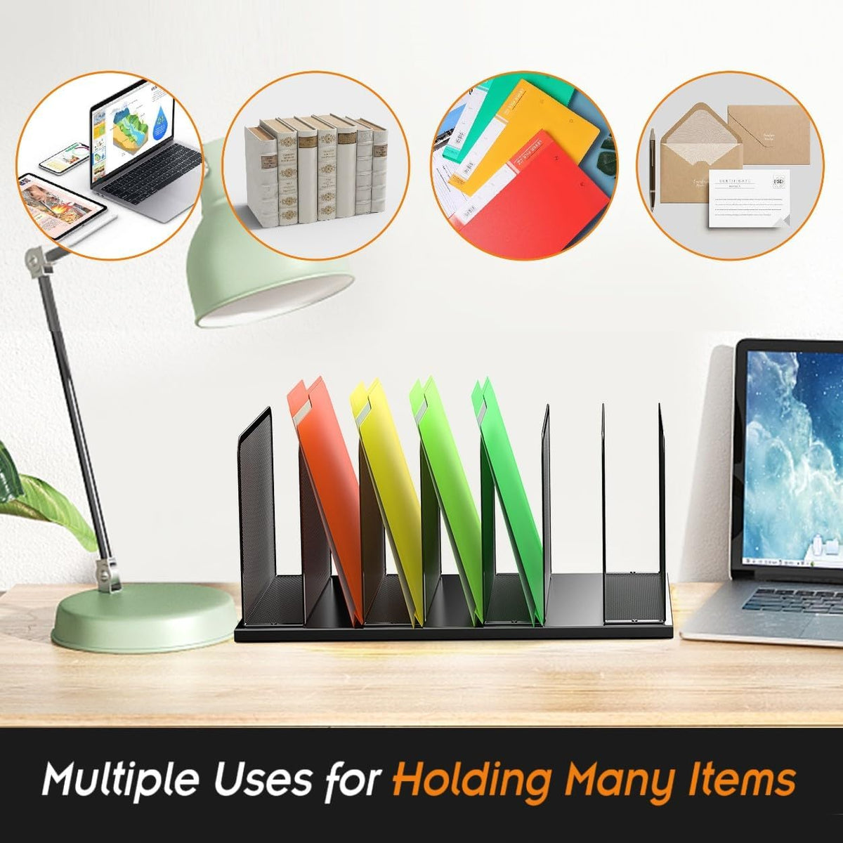 Desk File Organizer Upright Mesh Desktop Organizer File Sorter Office Organization File Holder for Home, Office & Classroom (Black, 5-Section)