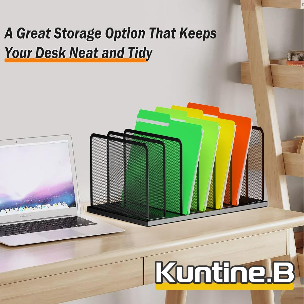 Desk File Organizer Upright Mesh Desktop Organizer File Sorter Office Organization File Holder for Home, Office & Classroom (Black, 5-Section)