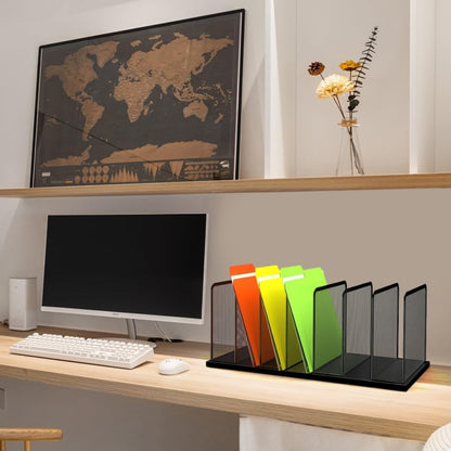 Desk File Organizer Upright Mesh Desktop Organizer File Sorter Office Organization File Holder for Home, Office & Classroom (Black, 5-Section)
