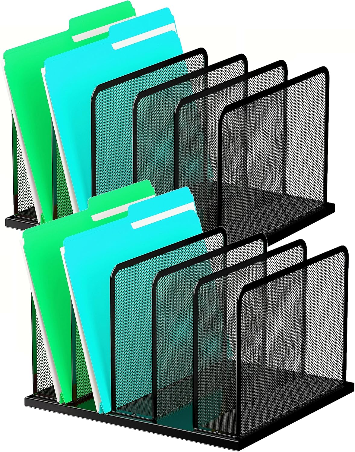 Desk File Organizer Upright Mesh Desktop Organizer File Sorter Office Organization File Holder for Home, Office & Classroom (Black, 5-Section)