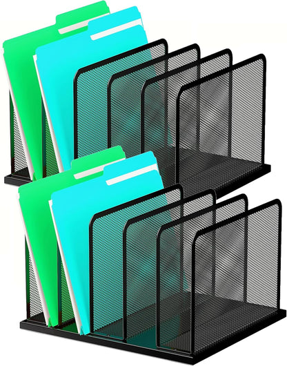 Desk File Organizer Upright Mesh Desktop Organizer File Sorter Office Organization File Holder for Home, Office & Classroom (Black, 5-Section)
