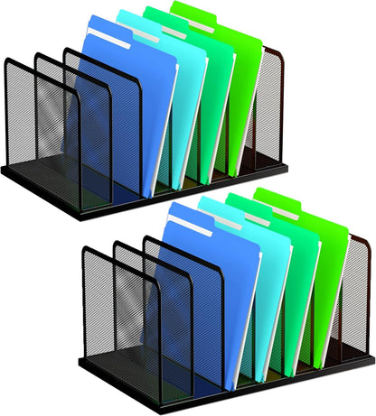 Desk File Organizer Upright Mesh Desktop Organizer File Sorter Office Organization File Holder for Home, Office & Classroom (Black, 5-Section)