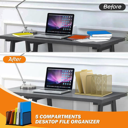 Desk File Organizer Upright Mesh Desktop Organizer File Sorter Office Organization File Holder for Home, Office & Classroom (Black, 5-Section)