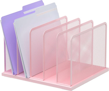Desk File Organizer Upright Mesh Desktop Organizer File Sorter Office Organization File Holder for Home, Office & Classroom (Black, 5-Section)
