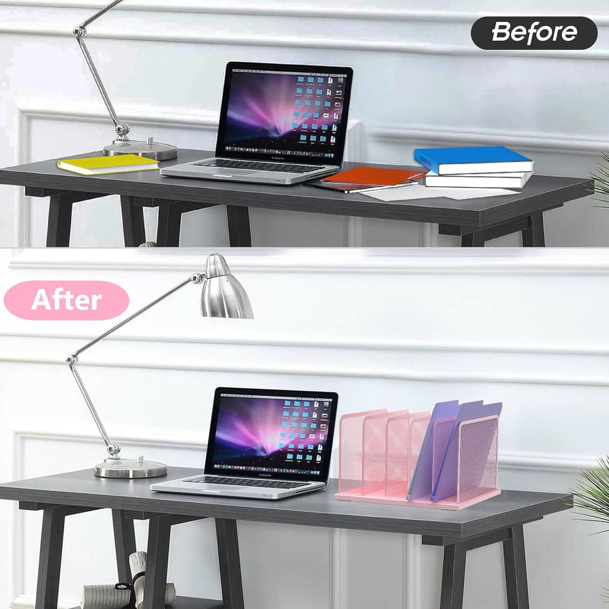 Desk File Organizer Upright Mesh Desktop Organizer File Sorter Office Organization File Holder for Home, Office & Classroom (Black, 5-Section)