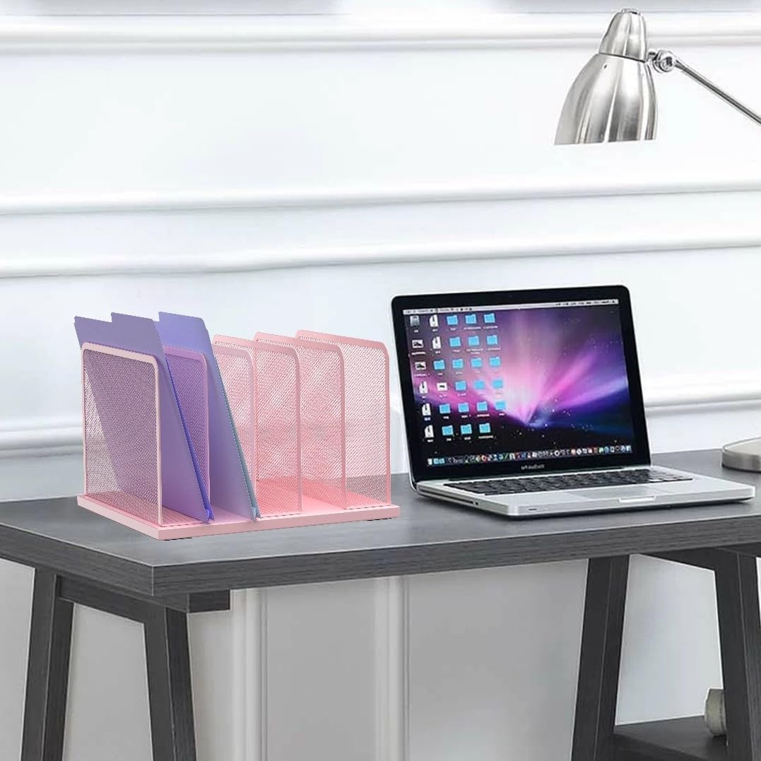 Desk File Organizer Upright Mesh Desktop Organizer File Sorter Office Organization File Holder for Home, Office & Classroom (Black, 5-Section)