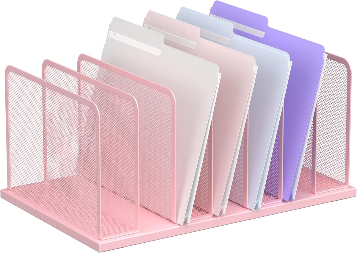 Desk File Organizer Upright Mesh Desktop Organizer File Sorter Office Organization File Holder for Home, Office & Classroom (Black, 5-Section)