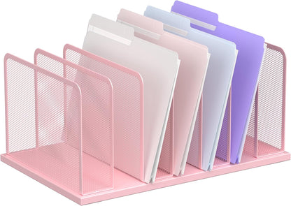 Desk File Organizer Upright Mesh Desktop Organizer File Sorter Office Organization File Holder for Home, Office & Classroom (Black, 5-Section)