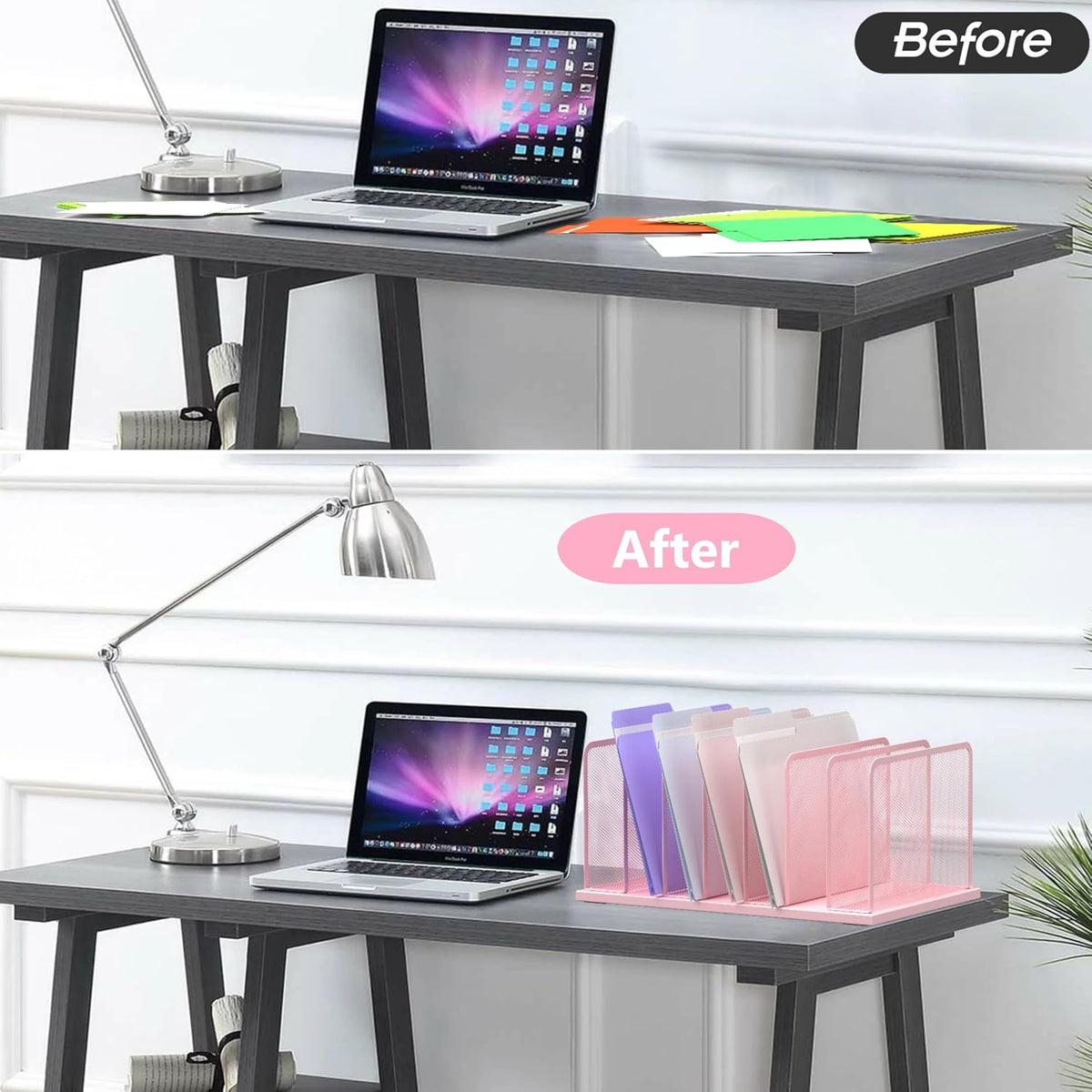 Desk File Organizer Upright Mesh Desktop Organizer File Sorter Office Organization File Holder for Home, Office & Classroom (Black, 5-Section)