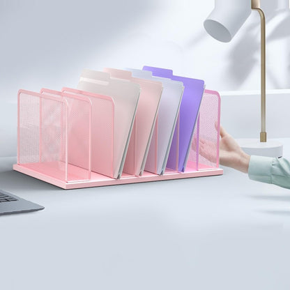Desk File Organizer Upright Mesh Desktop Organizer File Sorter Office Organization File Holder for Home, Office & Classroom (Black, 5-Section)