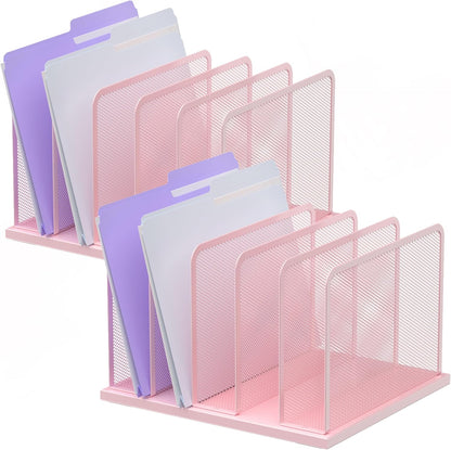 Desk File Organizer Upright Mesh Desktop Organizer File Sorter Office Organization File Holder for Home, Office & Classroom (Black, 5-Section)