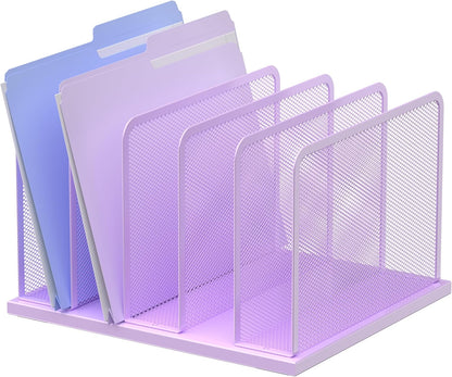 Desk File Organizer Upright Mesh Desktop Organizer File Sorter Office Organization File Holder for Home, Office & Classroom (Black, 5-Section)