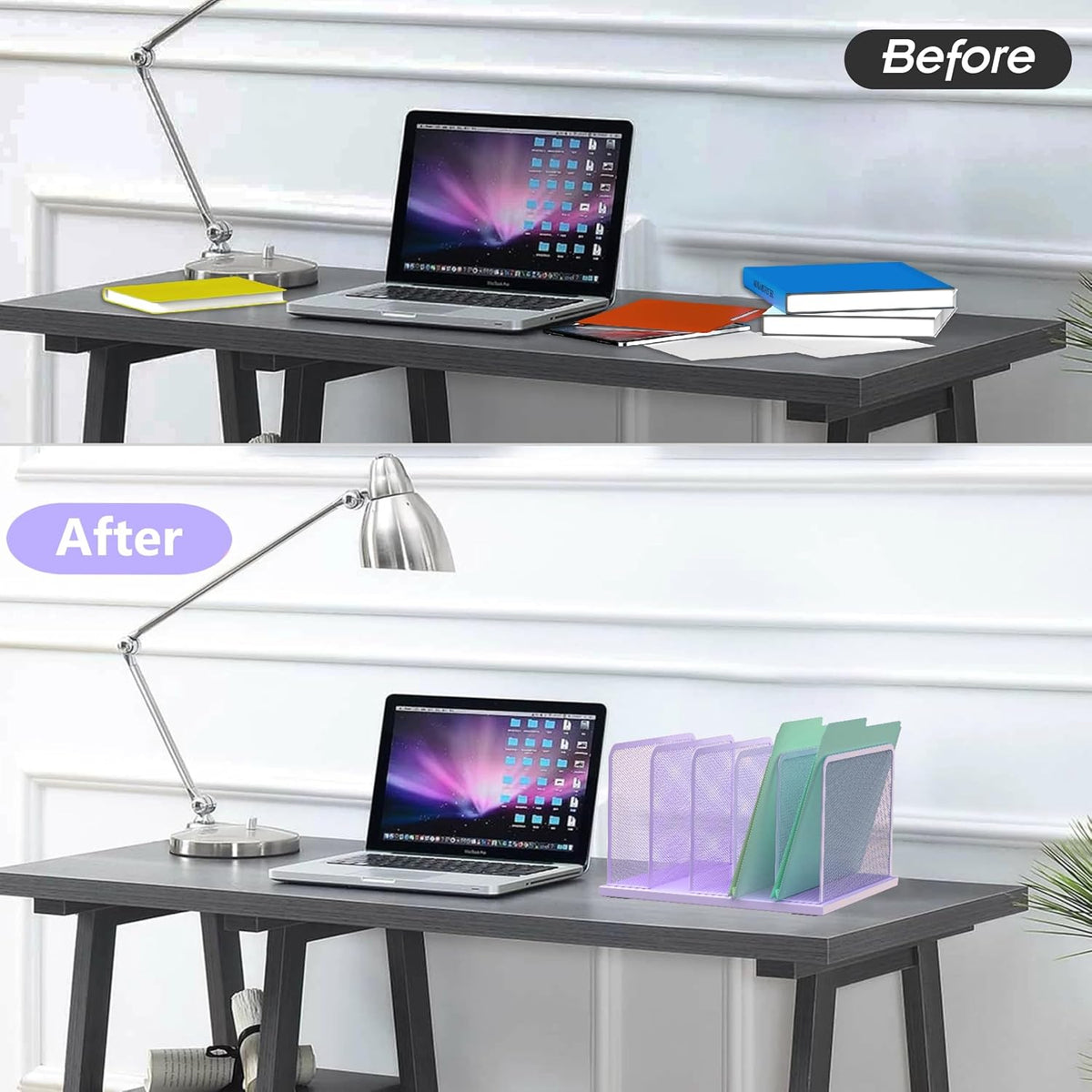 Desk File Organizer Upright Mesh Desktop Organizer File Sorter Office Organization File Holder for Home, Office & Classroom (Black, 5-Section)
