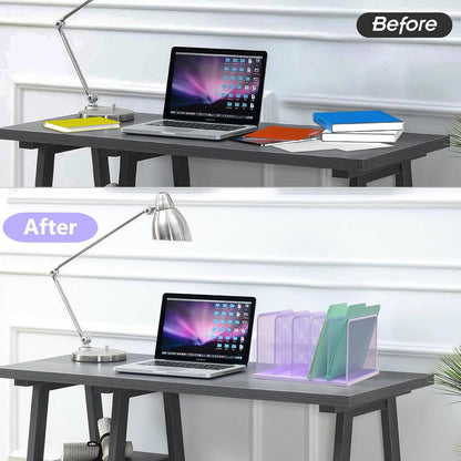 Desk File Organizer Upright Mesh Desktop Organizer File Sorter Office Organization File Holder for Home, Office & Classroom (Black, 5-Section)