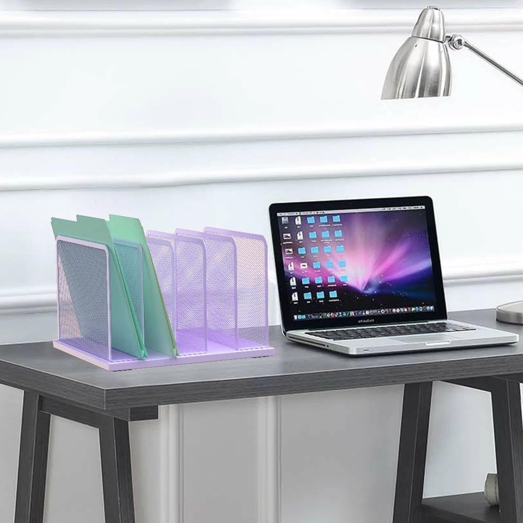 Desk File Organizer Upright Mesh Desktop Organizer File Sorter Office Organization File Holder for Home, Office & Classroom (Black, 5-Section)