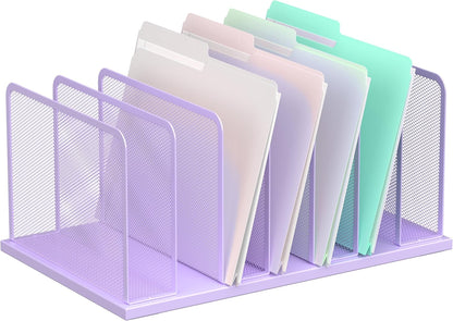 Desk File Organizer Upright Mesh Desktop Organizer File Sorter Office Organization File Holder for Home, Office & Classroom (Black, 5-Section)
