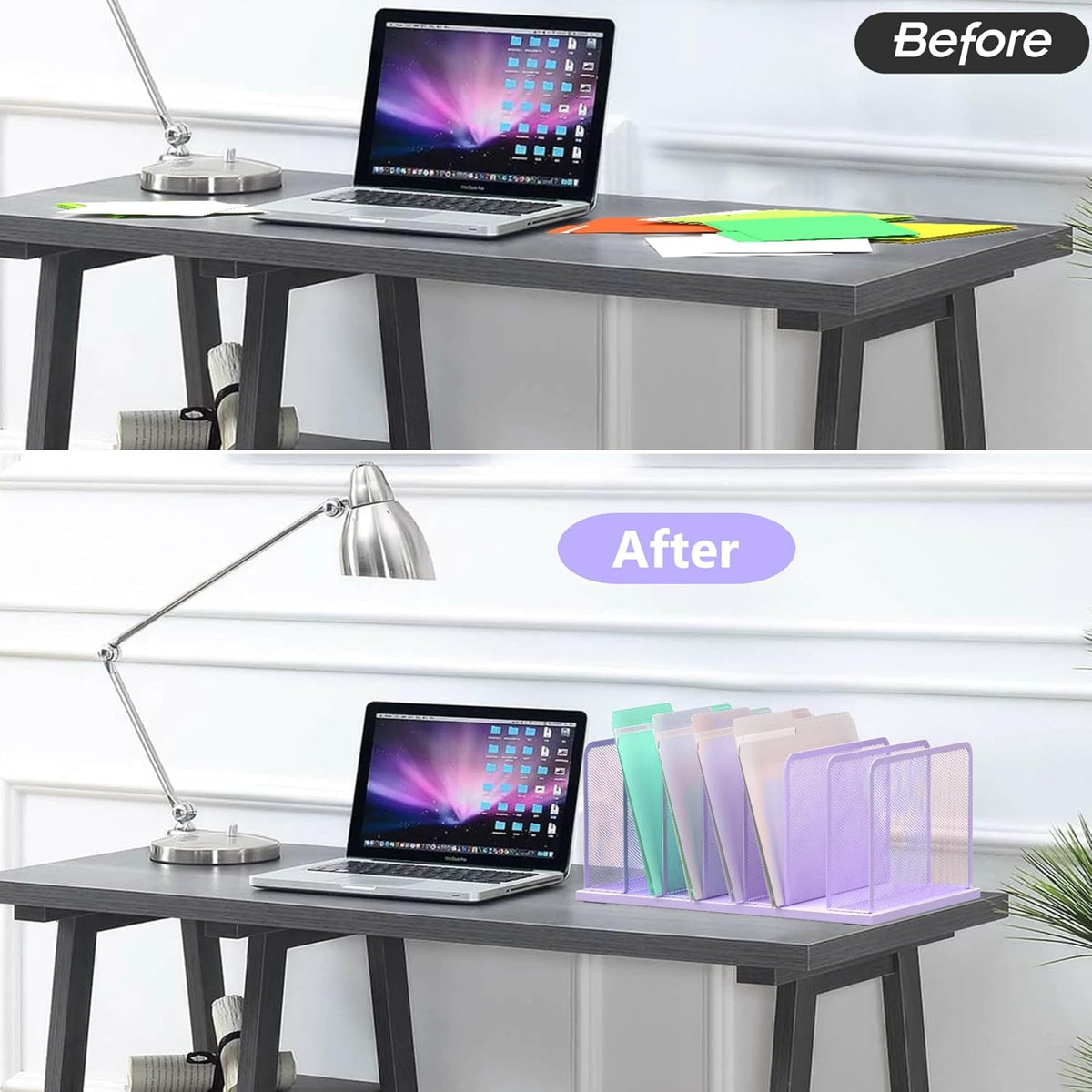 Desk File Organizer Upright Mesh Desktop Organizer File Sorter Office Organization File Holder for Home, Office & Classroom (Black, 5-Section)