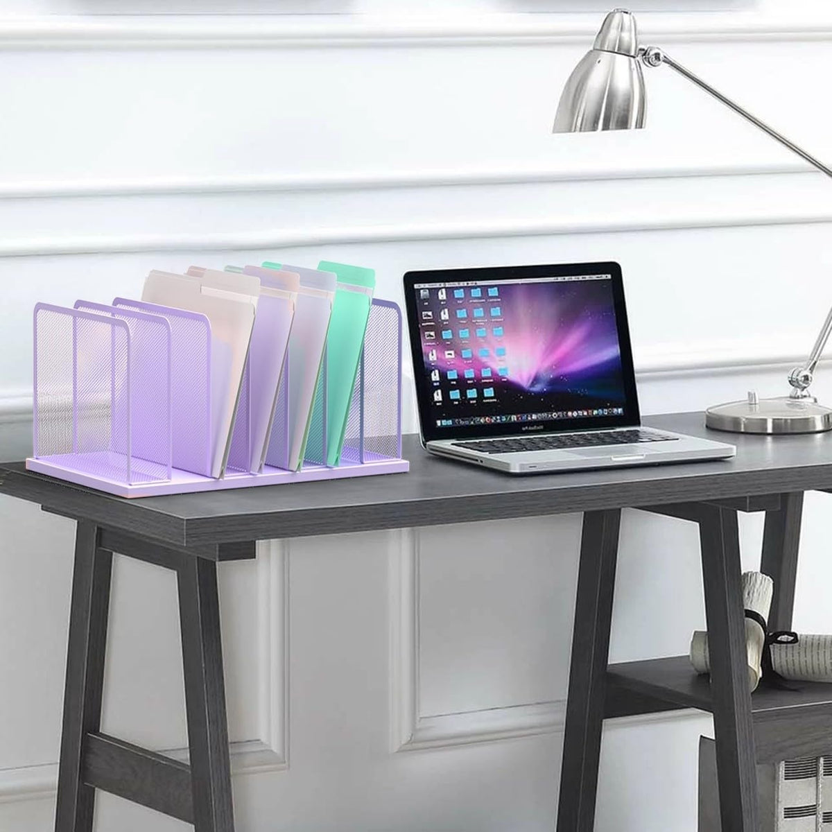 Desk File Organizer Upright Mesh Desktop Organizer File Sorter Office Organization File Holder for Home, Office & Classroom (Black, 5-Section)
