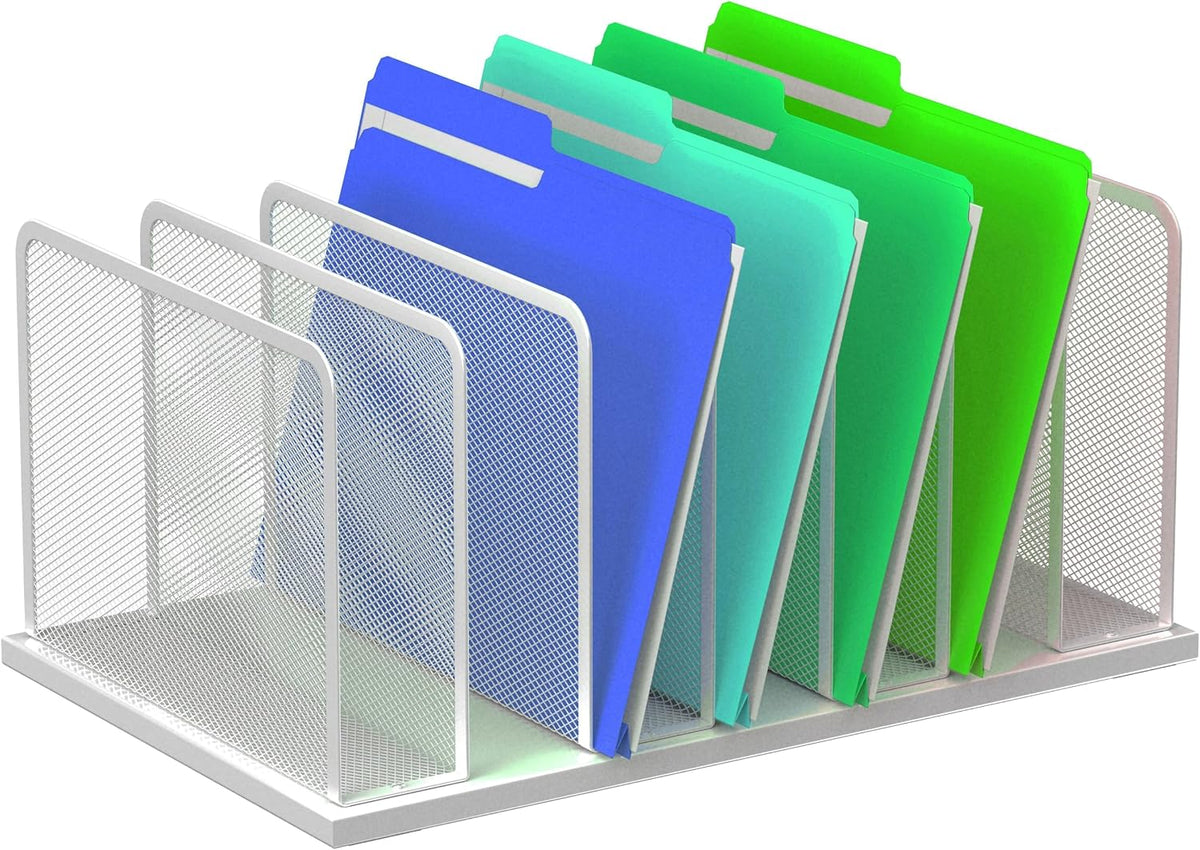 Desk File Organizer Upright Mesh Desktop Organizer File Sorter Office Organization File Holder for Home, Office & Classroom (Black, 5-Section)