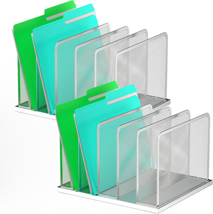 Desk File Organizer Upright Mesh Desktop Organizer File Sorter Office Organization File Holder for Home, Office & Classroom (Black, 5-Section)