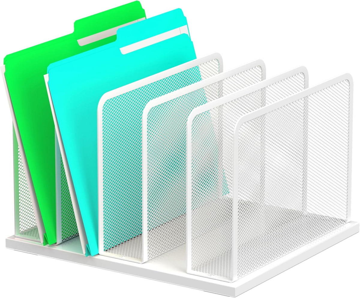 Desk File Organizer Upright Mesh Desktop Organizer File Sorter Office Organization File Holder for Home, Office & Classroom (Black, 5-Section)