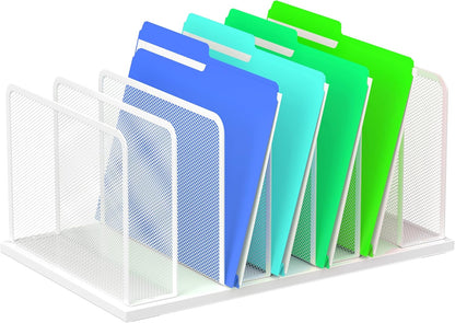 Desk File Organizer Upright Mesh Desktop Organizer File Sorter Office Organization File Holder for Home, Office & Classroom (Black, 5-Section)