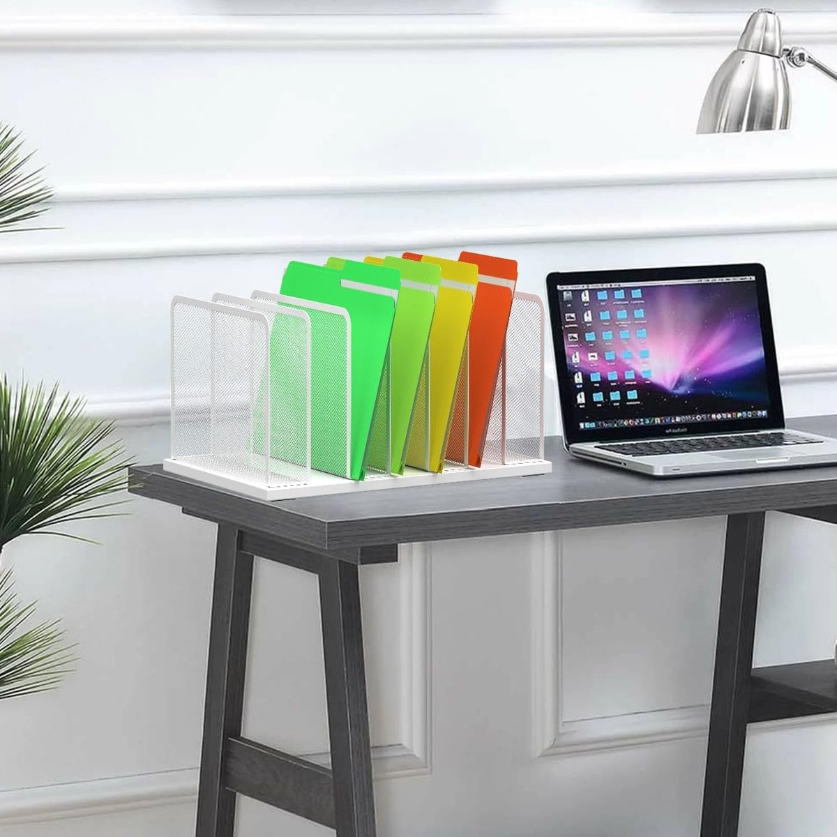 Desk File Organizer Upright Mesh Desktop Organizer File Sorter Office Organization File Holder for Home, Office & Classroom (Black, 5-Section)