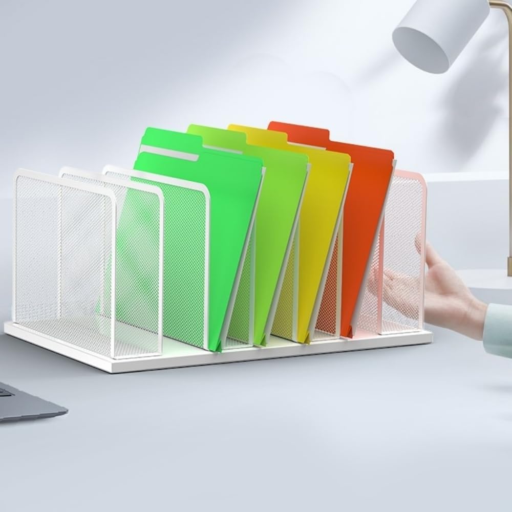Desk File Organizer Upright Mesh Desktop Organizer File Sorter Office Organization File Holder for Home, Office & Classroom (Black, 5-Section)