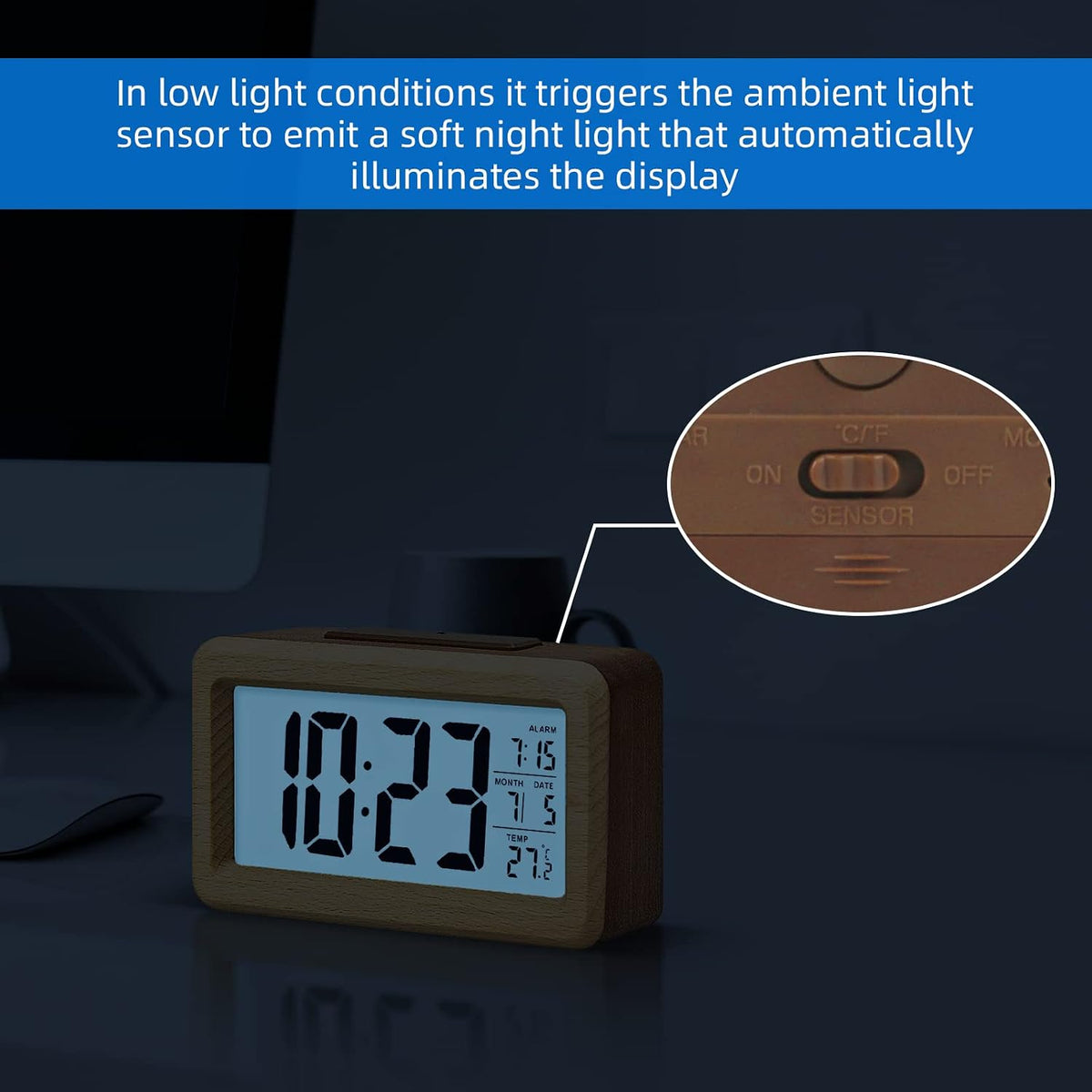 Wooden Digital Battery Operated Alarm Clocks for Bedrooms