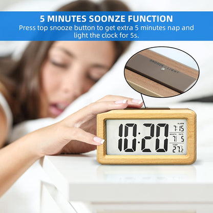 Wooden Digital Battery Operated Alarm Clocks for Bedrooms