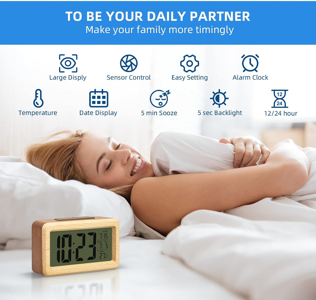 Wooden Digital Battery Operated Alarm Clocks for Bedrooms