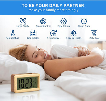 Wooden Digital Battery Operated Alarm Clocks for Bedrooms