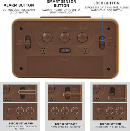 Wooden Digital Battery Operated Alarm Clocks for Bedrooms