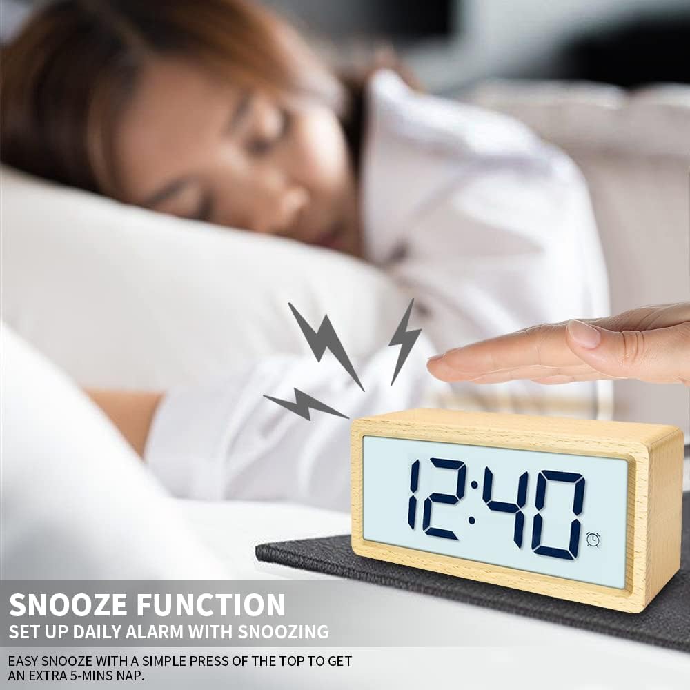 Wooden Digital Battery Operated Alarm Clocks for Bedrooms