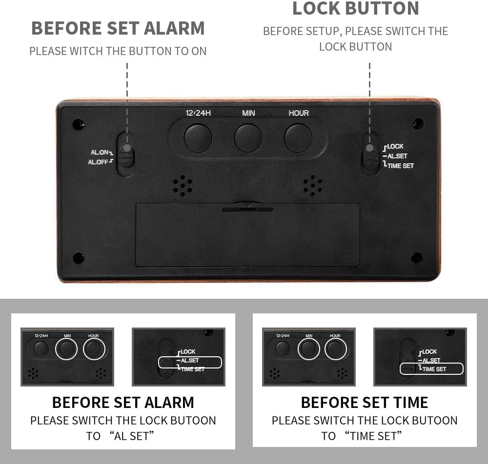 Wooden Digital Battery Operated Alarm Clocks for Bedrooms
