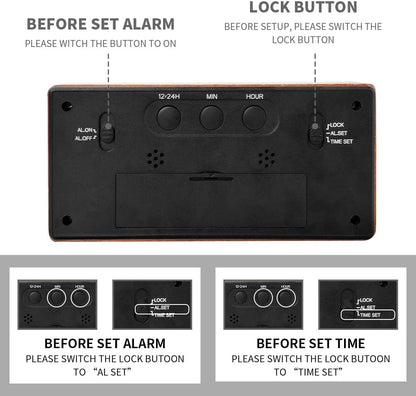 Wooden Digital Battery Operated Alarm Clocks for Bedrooms
