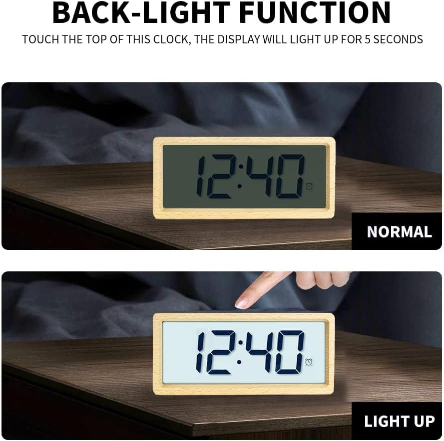 Wooden Digital Battery Operated Alarm Clocks for Bedrooms