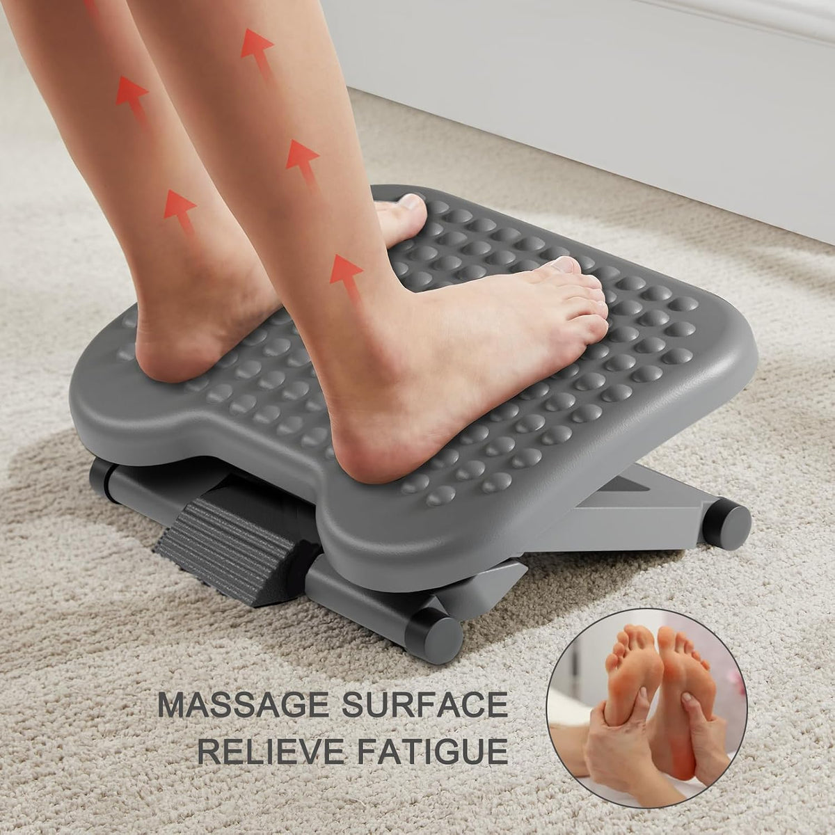 Adjustable Foot Rest for Under Desk with 3 Height Position, Gray