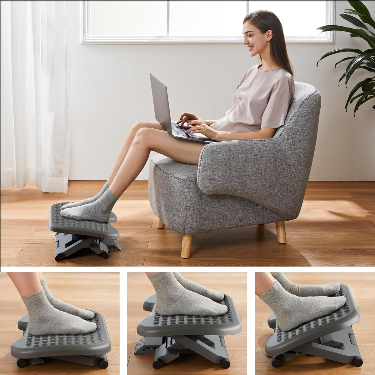 Adjustable Foot Rest for Under Desk with 3 Height Position, Gray