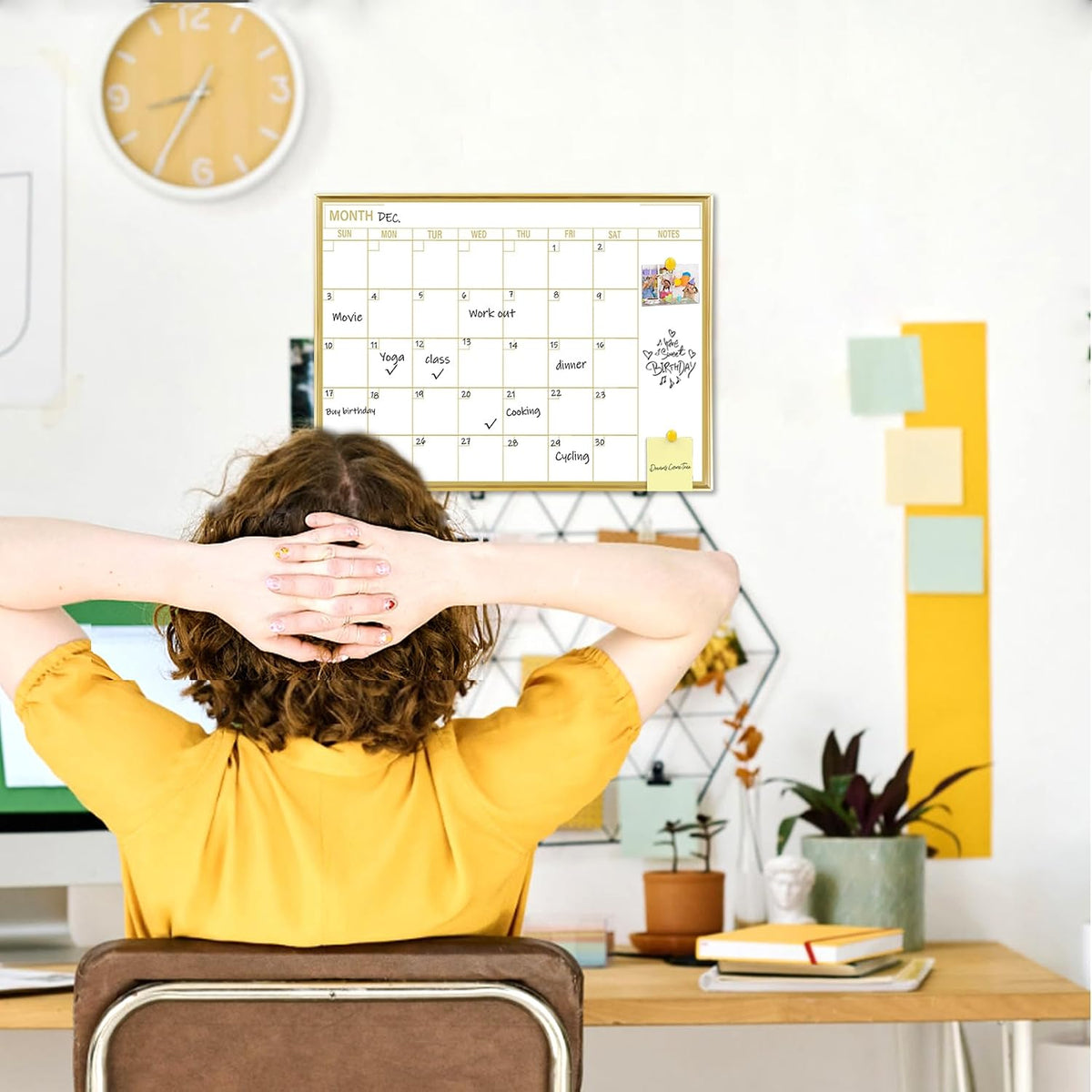 Golden Monthly Dry Erase Calendar Whiteboard for wall-16"X12" Portable Aluminum Frame,Magnetic Calendar White Board,Wall Planner Dry Erase Board for Office, Kitchen, School, Home-GG