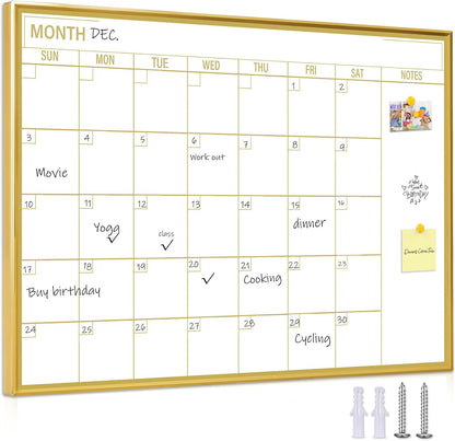 Golden Monthly Dry Erase Calendar Whiteboard for wall-16"X12" Portable Aluminum Frame,Magnetic Calendar White Board,Wall Planner Dry Erase Board for Office, Kitchen, School, Home-GG