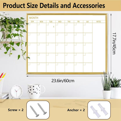 Golden Monthly Dry Erase Calendar Whiteboard for wall-16"X12" Portable Aluminum Frame,Magnetic Calendar White Board,Wall Planner Dry Erase Board for Office, Kitchen, School, Home-GG