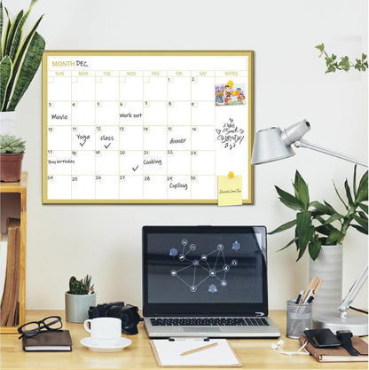 Golden Monthly Dry Erase Calendar Whiteboard for wall-16"X12" Portable Aluminum Frame,Magnetic Calendar White Board,Wall Planner Dry Erase Board for Office, Kitchen, School, Home-GG